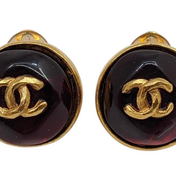 CHANEL Coco Round Earrings with Red Stone, GP 99P, Gold, Red, Women's - Picture 1 of 8